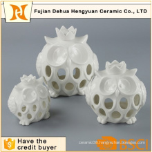 White Ceramic Hollow out Ceramic Owl Candle Holder